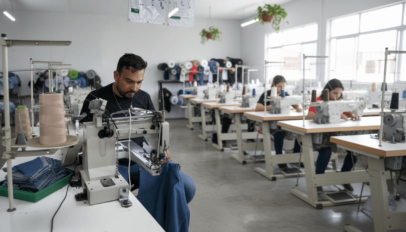 Costureira profissional trabalhando na máquina de braço